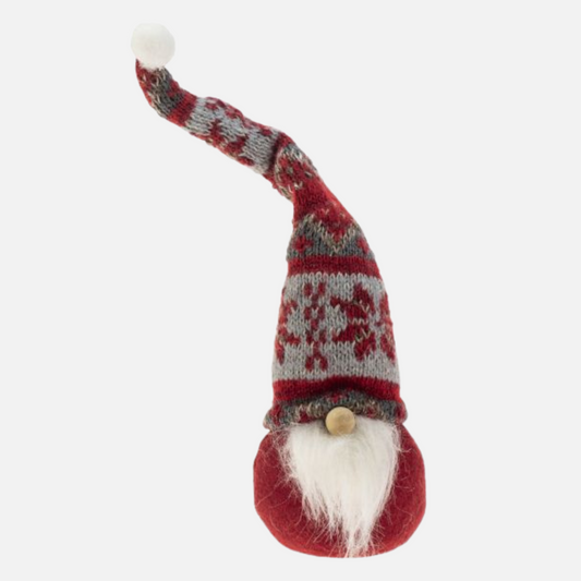 Weiste Santa Gnome w/ Red & Gray Knit Sweater Hat