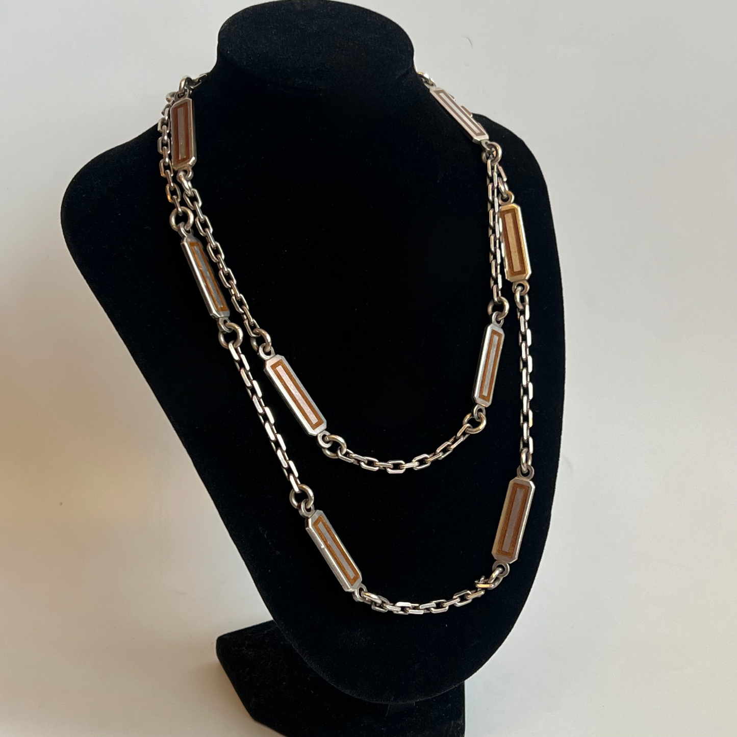 Vintage 1970s Gucci Sterling Silver & Enamel Long Necklace