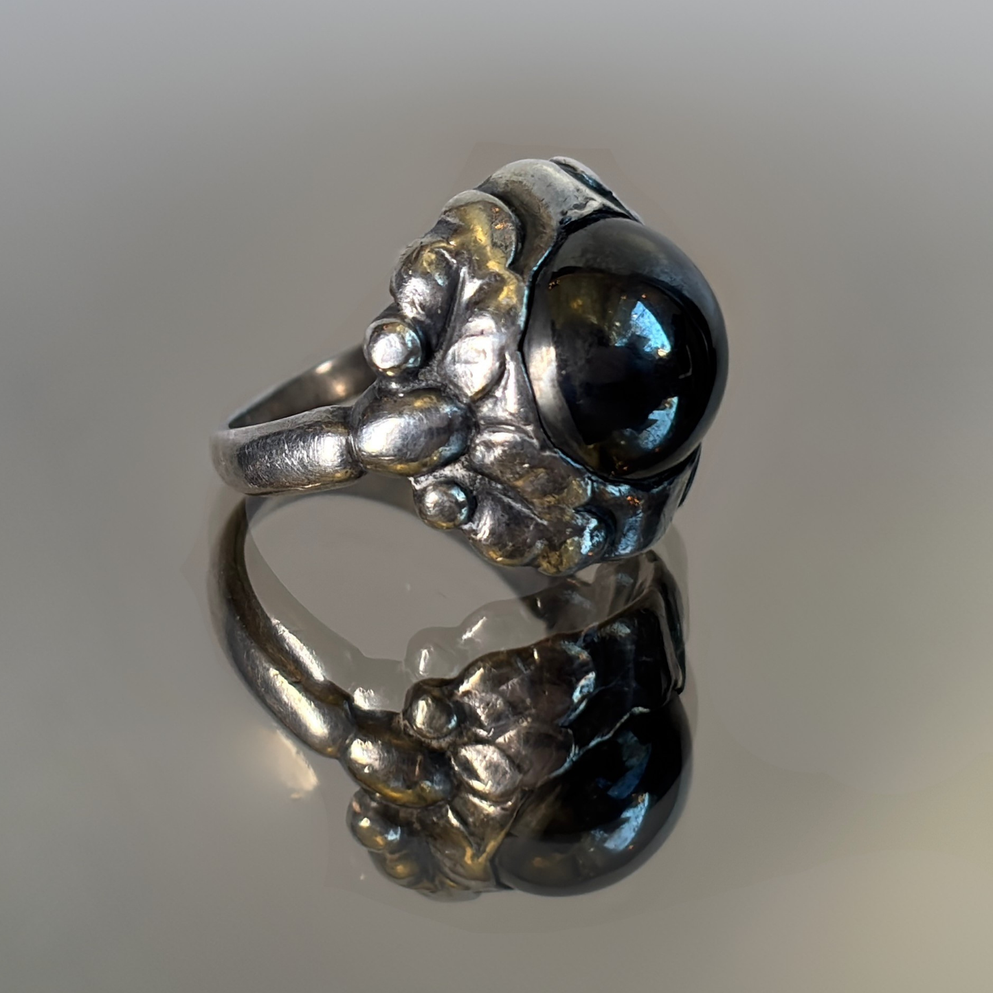 Vintage Georg Jensen Sterling & Hematite Ring