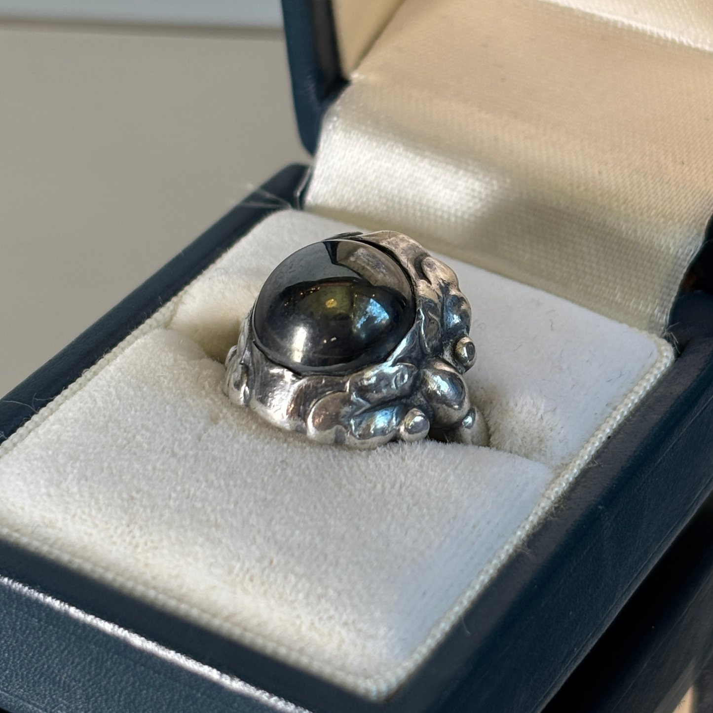 Vintage Georg Jensen Sterling & Hematite Ring