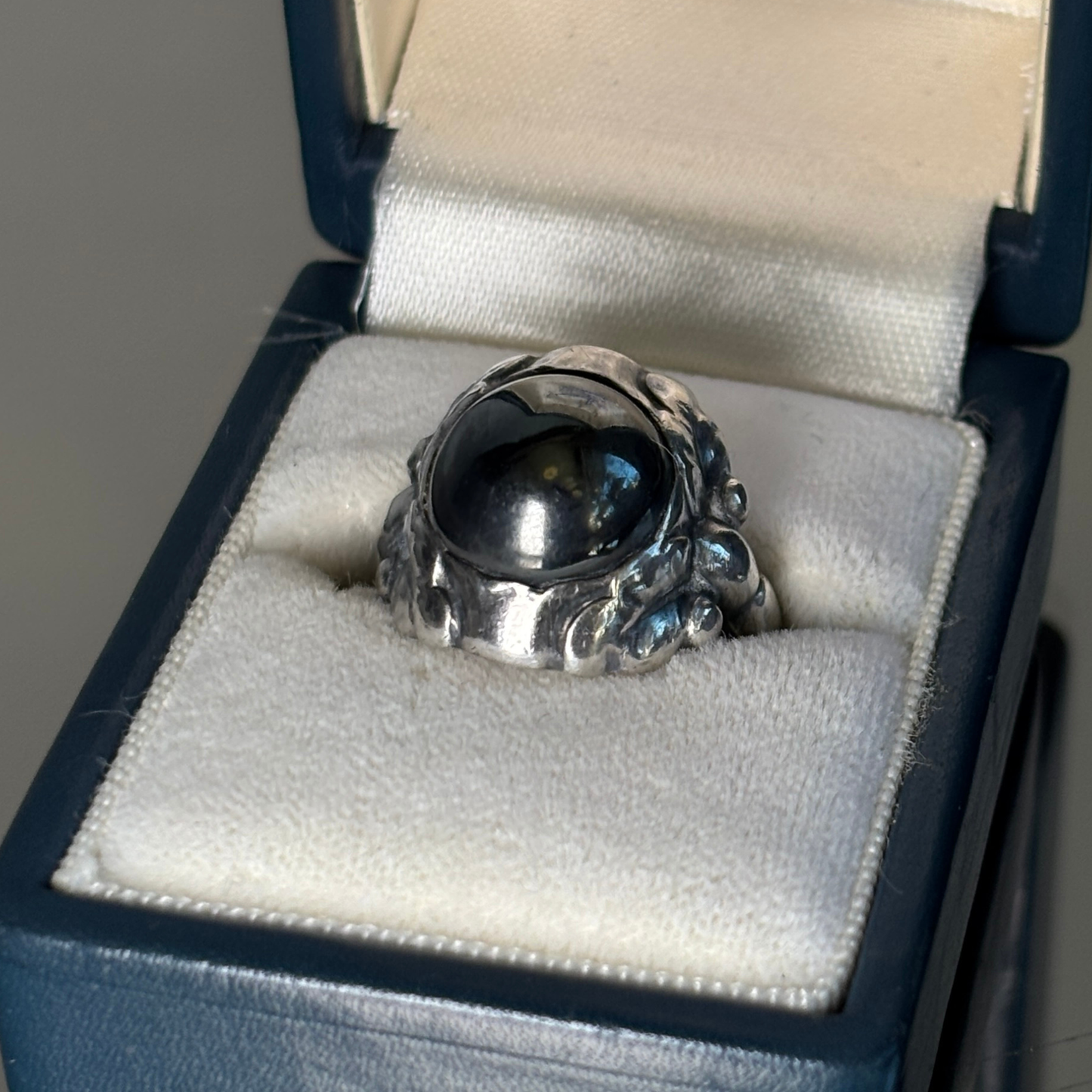 Vintage Georg Jensen Sterling & Hematite Ring