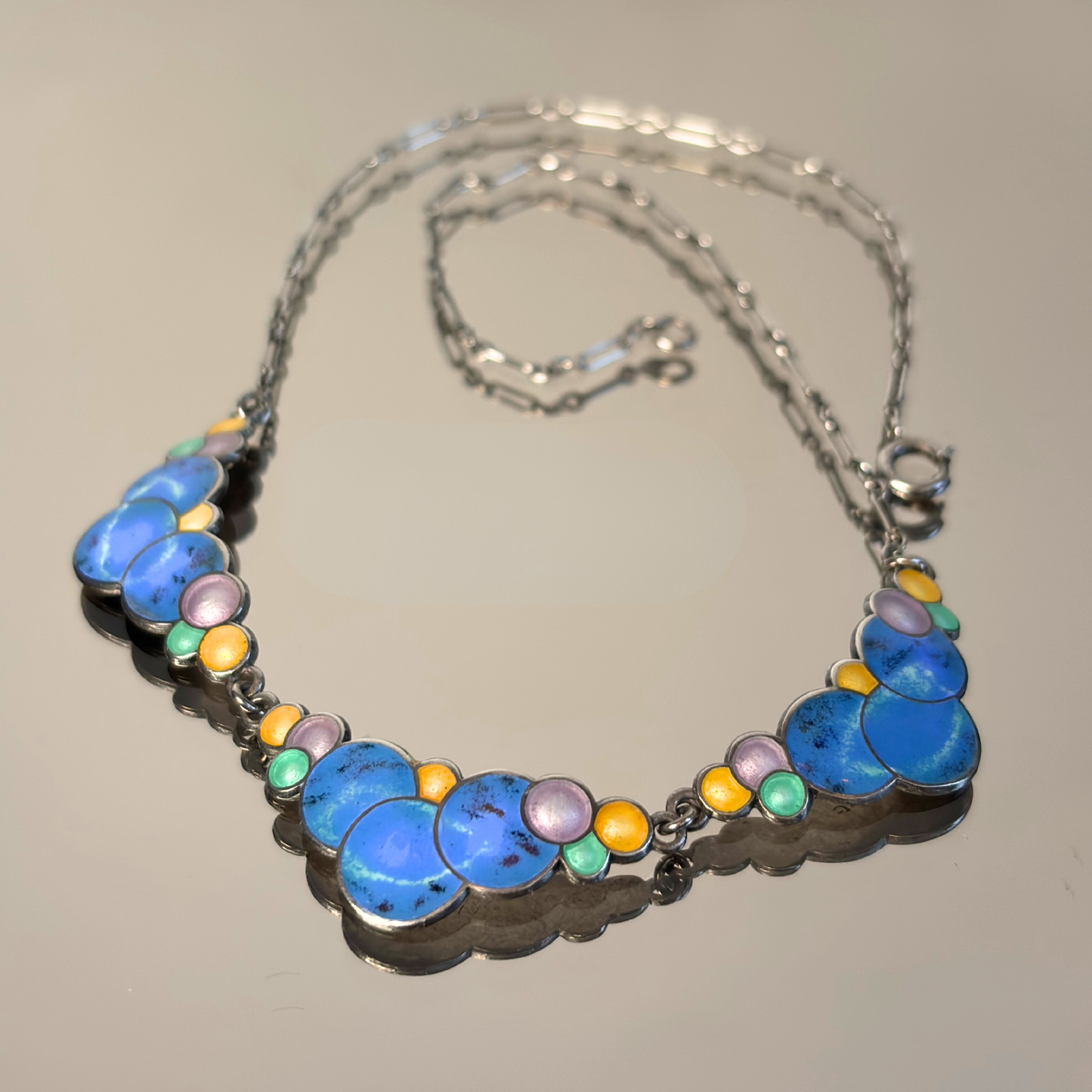 Vintage 1920's Sterling Silver & Enamel Necklace