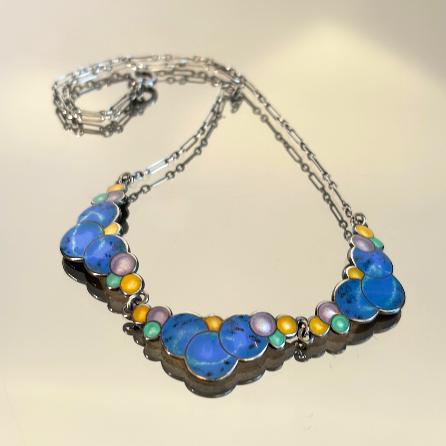 Vintage 1920's Sterling Silver & Enamel Necklace