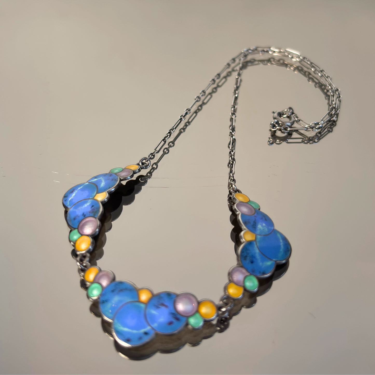 Vintage 1920's Sterling Silver & Enamel Necklace