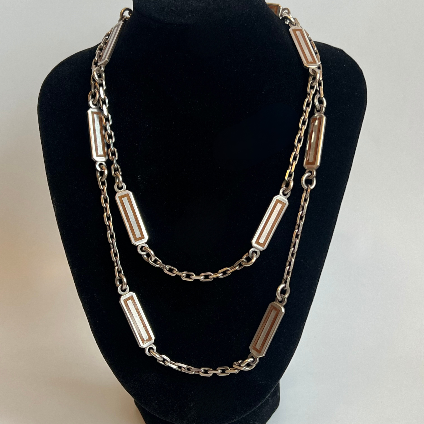 Vintage 1970s Gucci Sterling Silver & Enamel Long Necklace