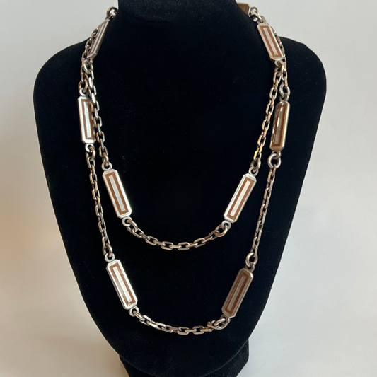 Vintage 1970s Gucci Sterling Silver & Enamel Long Necklace