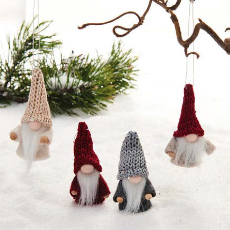 Red & Creme/ Grey & Off White Gnome Ornaments, Set of 2