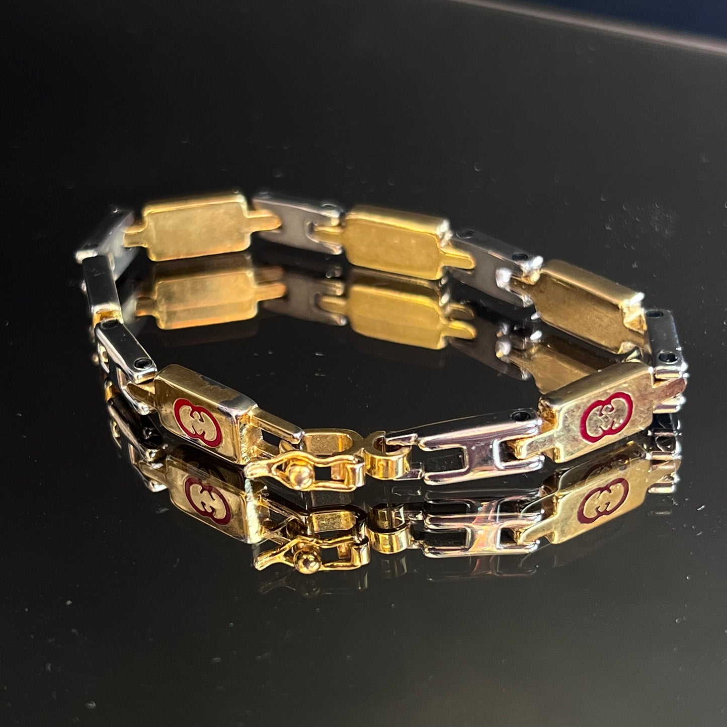 Vintage Gucci Silver & Gold Logo Bracelet