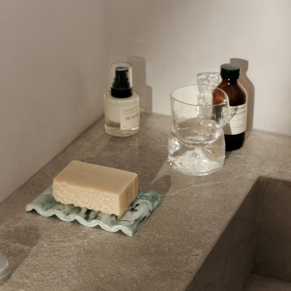 Ferm Living Mist Soap Dish in Emerald and Off White color 