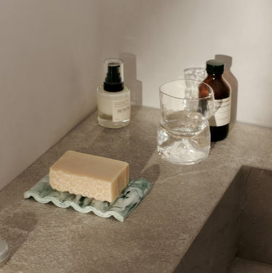 Ferm Living Mist Soap Dish in Emerald and Off White color 