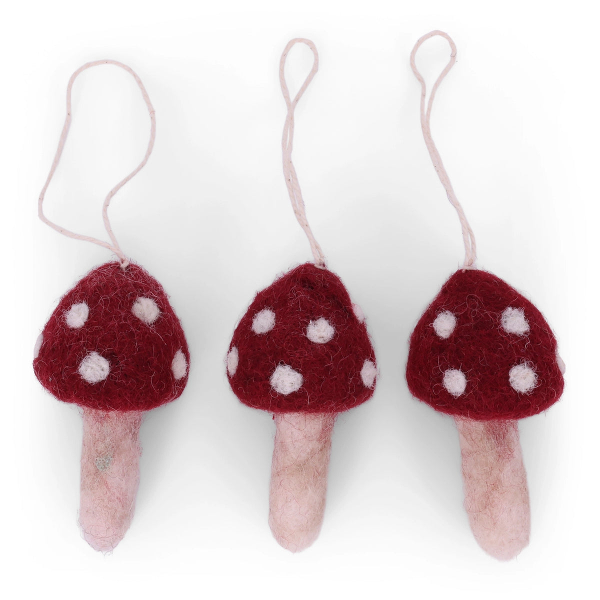 Gry & Sif Felt Natural Mushrooms Red, Set of 3