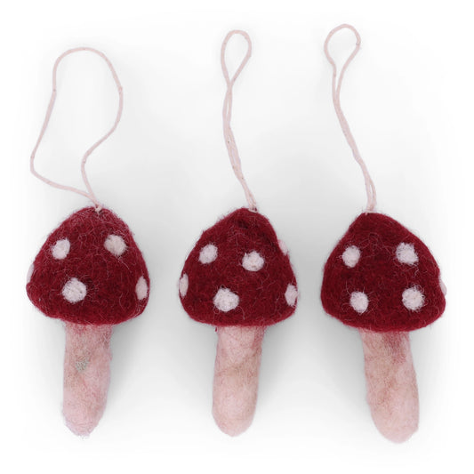Gry & Sif Felt Natural Mushrooms Red, Set of 3