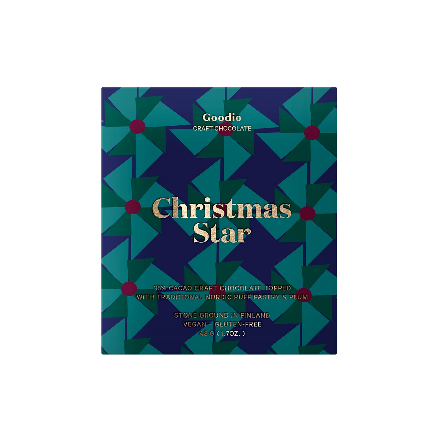 Goodie Craft Chocolate Christmas Star packaging with geometric design on a white background