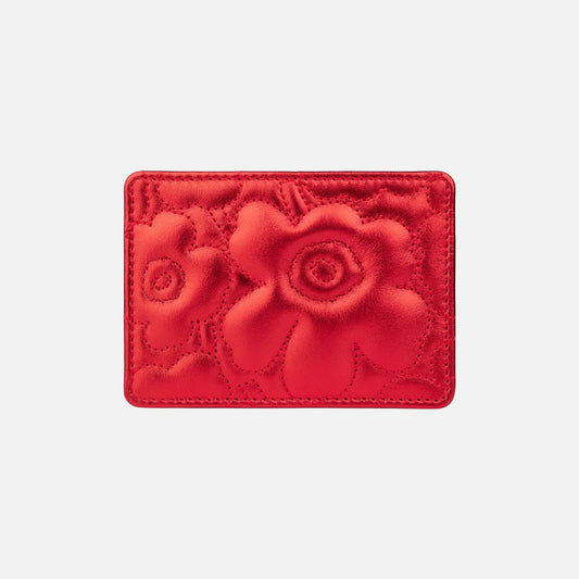 Leather Card Holder from Marimekko in shiny red color with Unikko design