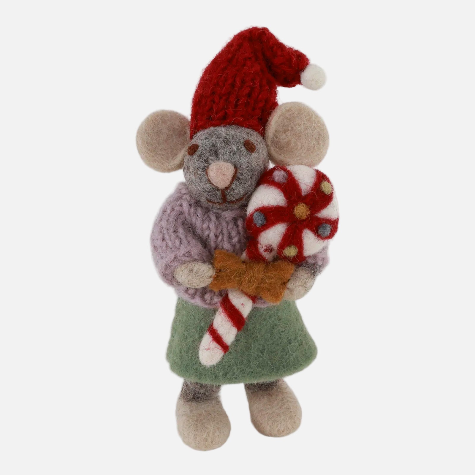 Felted Mouse with Christmas Candy by Gry and Sif handmade, fair trade