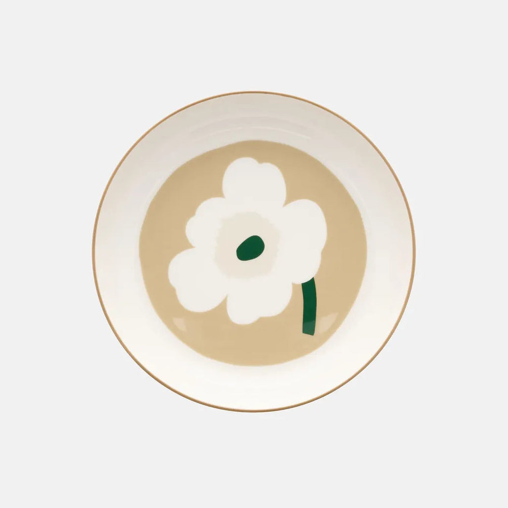 Marimekko Unikko Deep Plate in white/beige/light sand/dark green