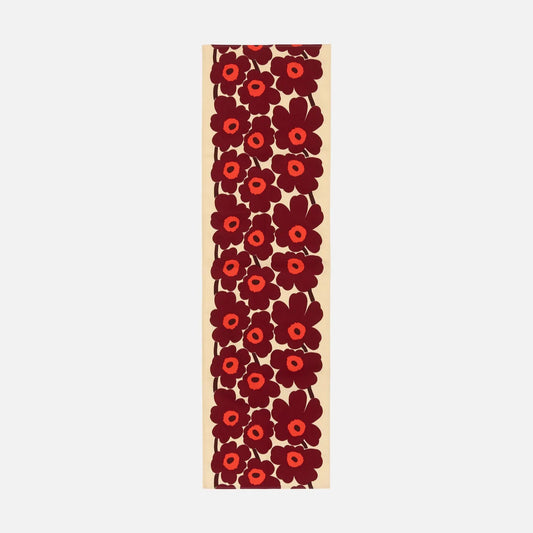 Marimekko Table Runner in vanilla, wine red and bright red Unikko pattern.