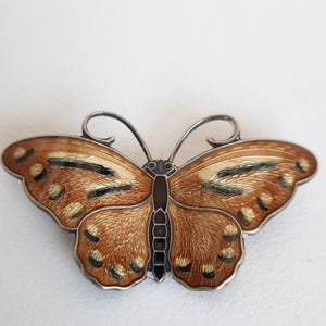 Vintage Norwegian Hroar Prydz Sterling Silver Enameled Butterfly Pin