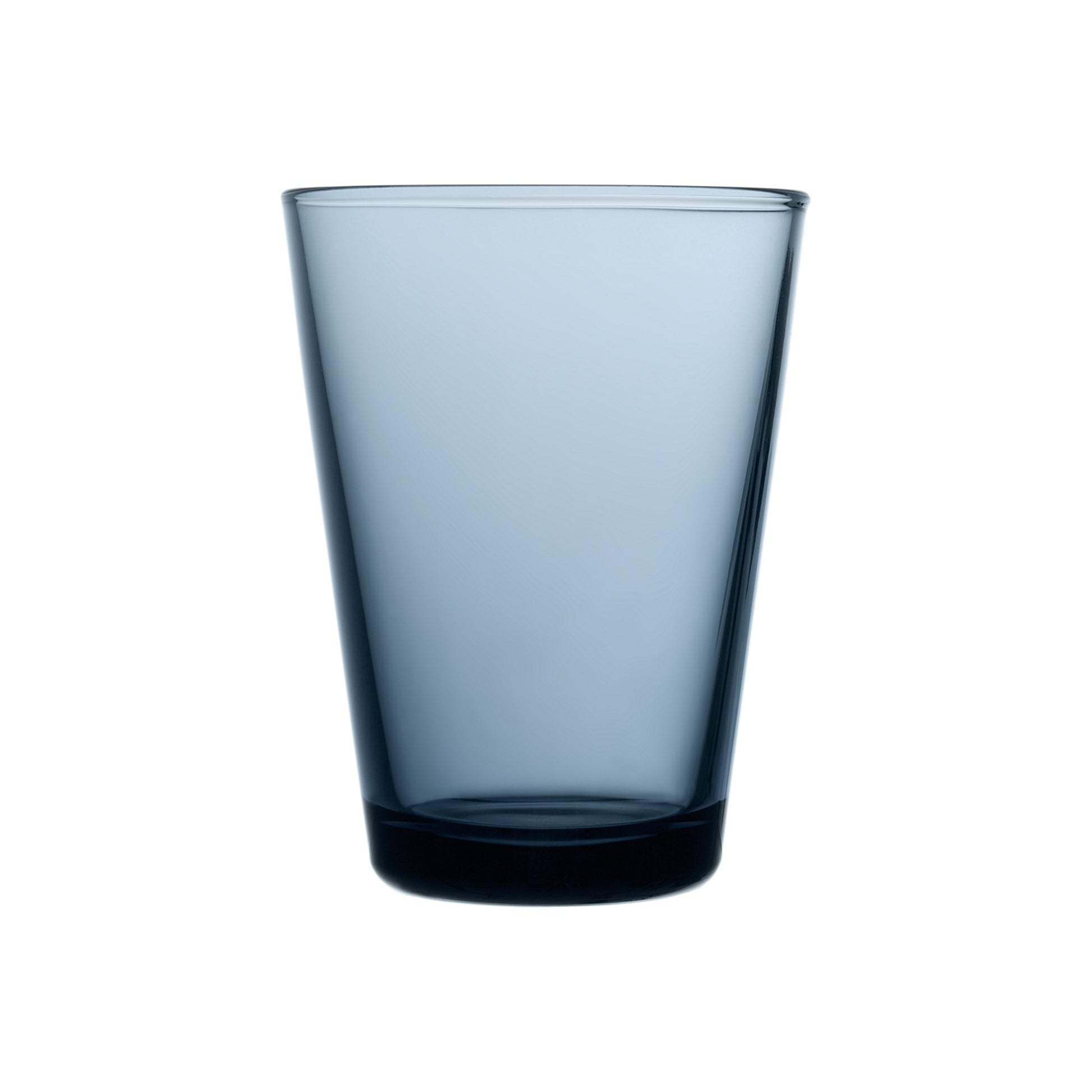 Grey glass tumbler on white background.