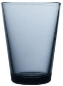 Grey glass tumbler on white background.