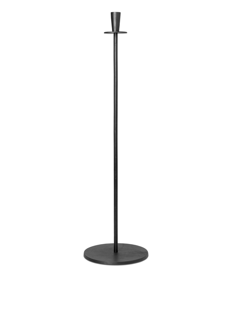 Tall black candleholder.