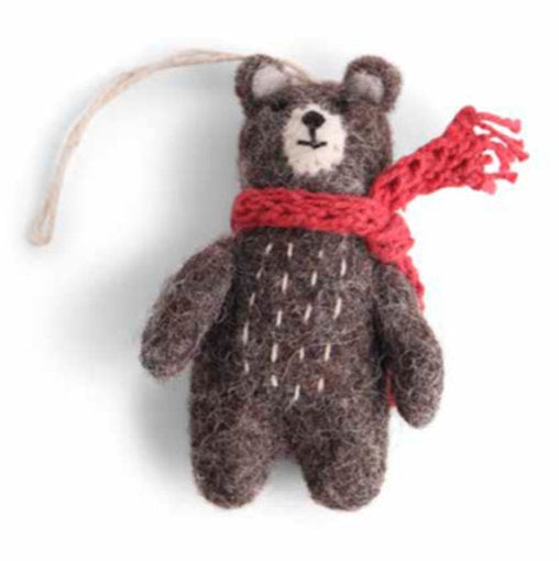 Gry & Sif Felt Bear w/ Red Scarf Ornament