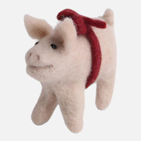 Én Gry & Sif Felt Pig w/ Bow Ornament