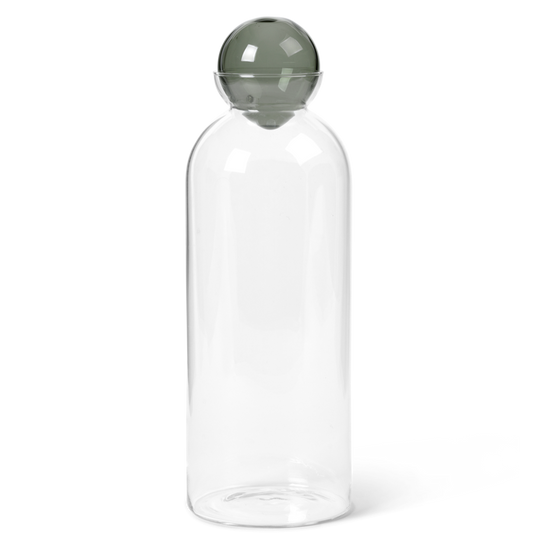 Tall clear carafe with grey glass ball lid.