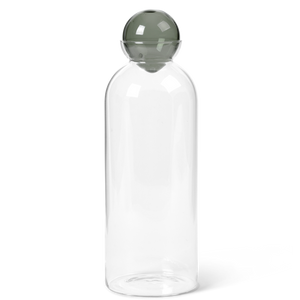 Tall clear carafe with grey glass ball lid.