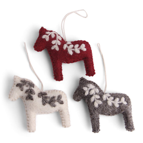 En Gry & Sif Felt Dala Horse Ornaments, set of 3