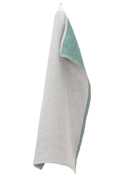 White and Aspen green linen hand towel.
