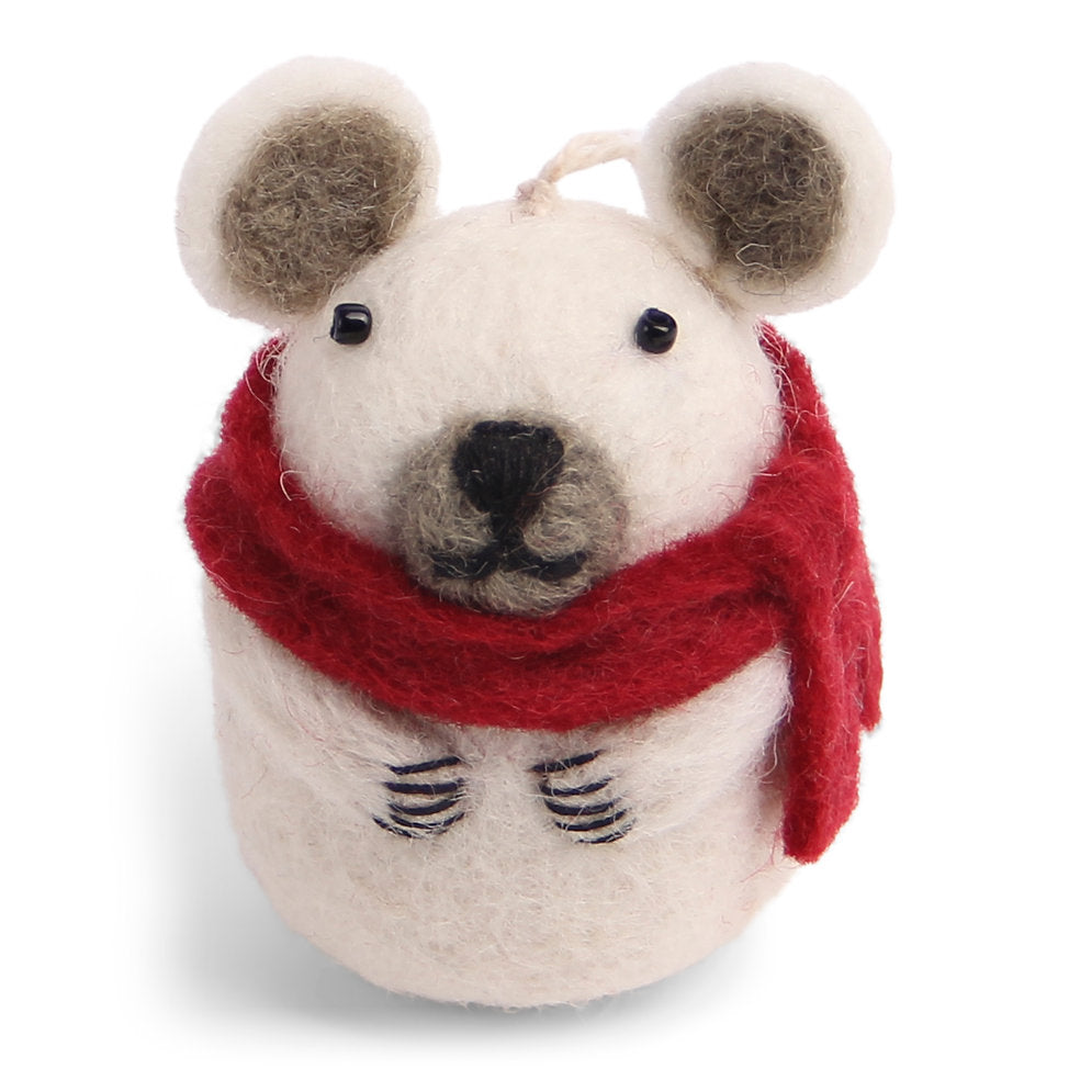 Gry & Sif Felt Bear w/ Red Scarf Ornament