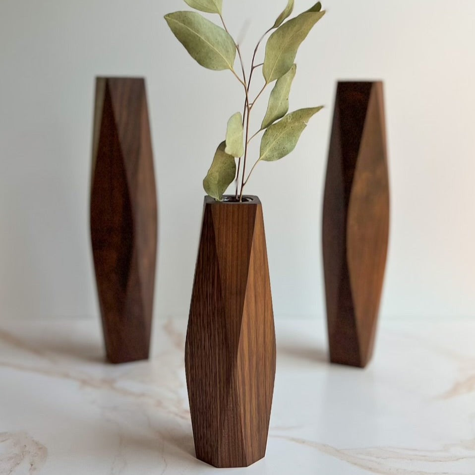 Camino Woodshop Walnut Geometric Bud Vase