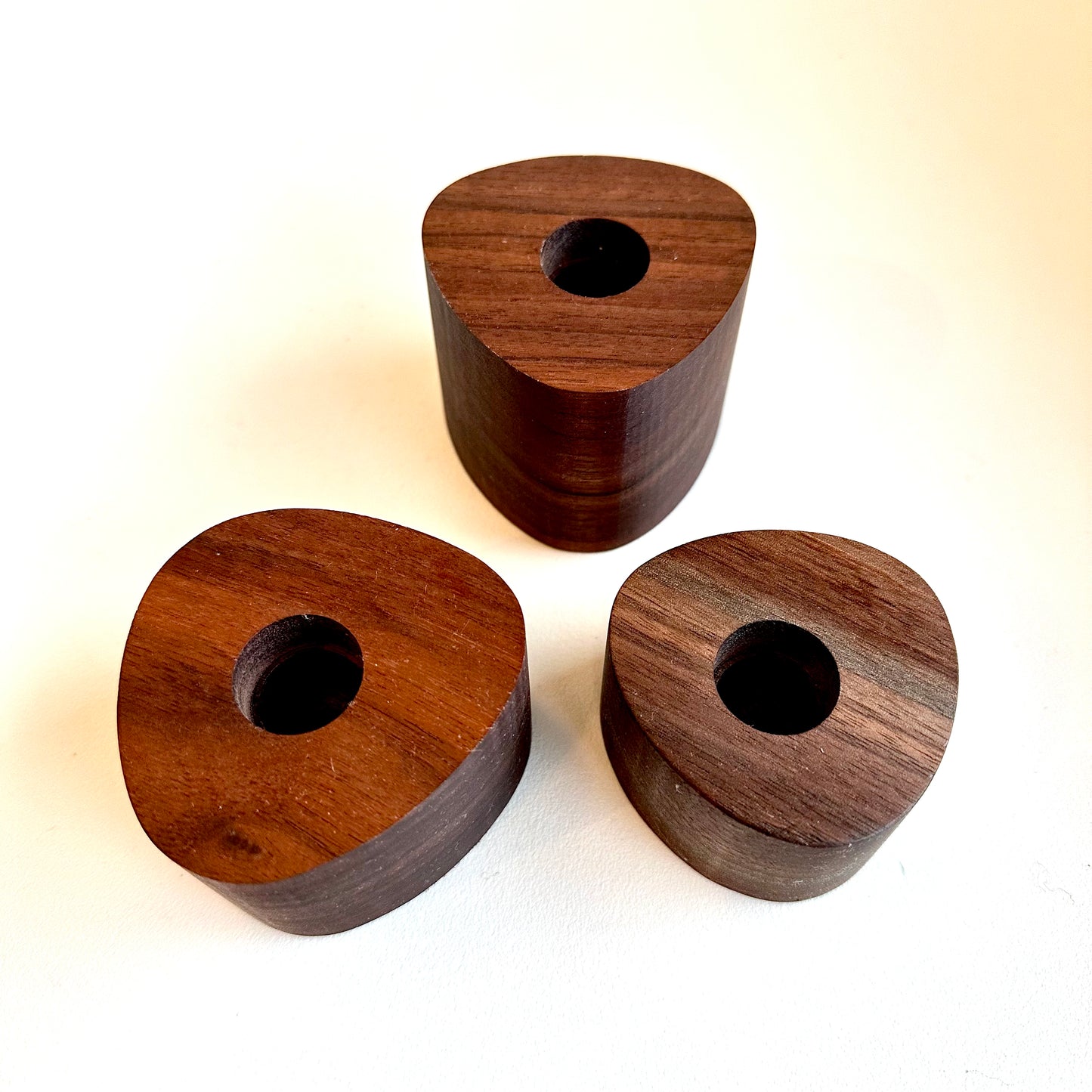 Pete Hill Walnut Reuleaux Triangle Candleholders Set of 3