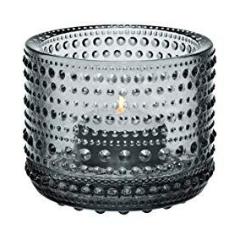 Grey dotted glass tealight candleholder.