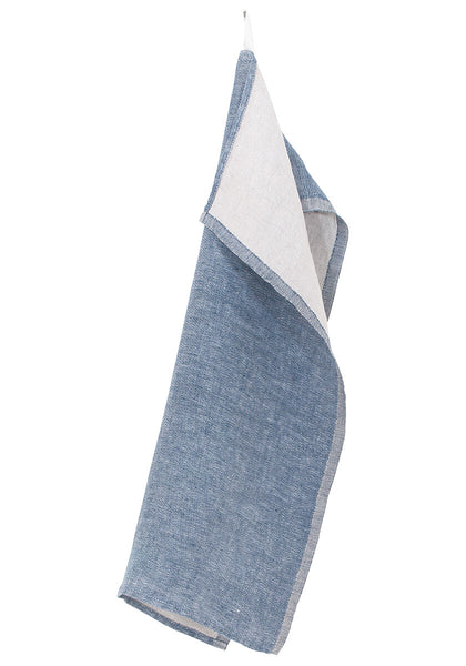 Blueberry and white colored linen hand towel.