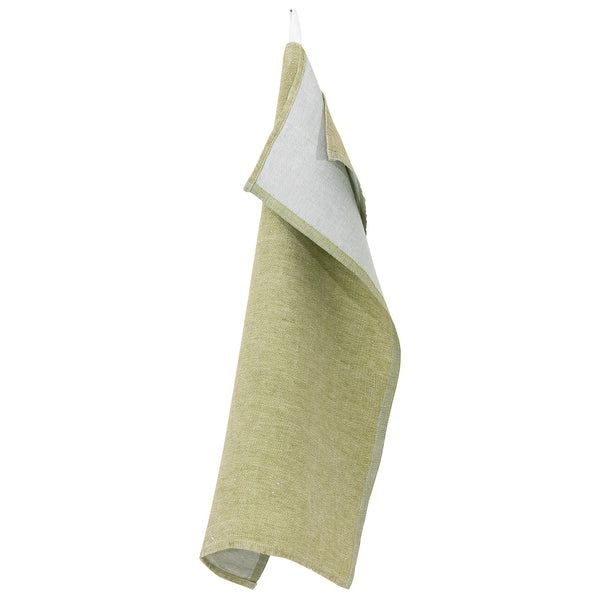 Olive and grey colored linen hand towel.