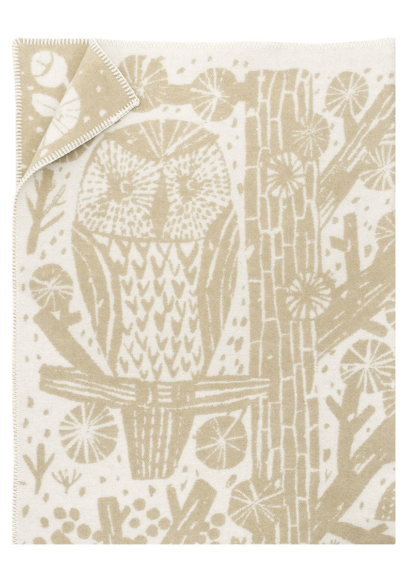 gold and white owl and tree pattern