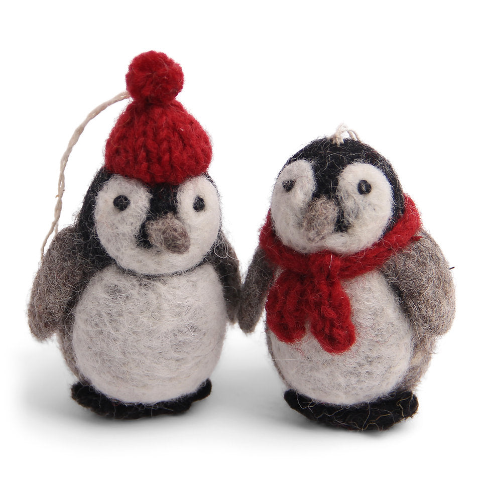 En Gry & Sif Felt Penguins w/ Scarf & Hat Ornaments, Set of 2