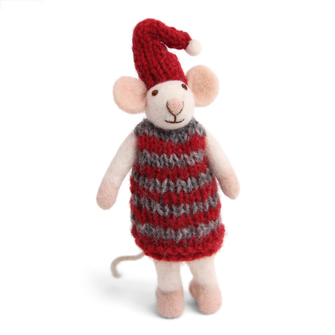 En Gry et Sif Felt Mouse in Striped Dress